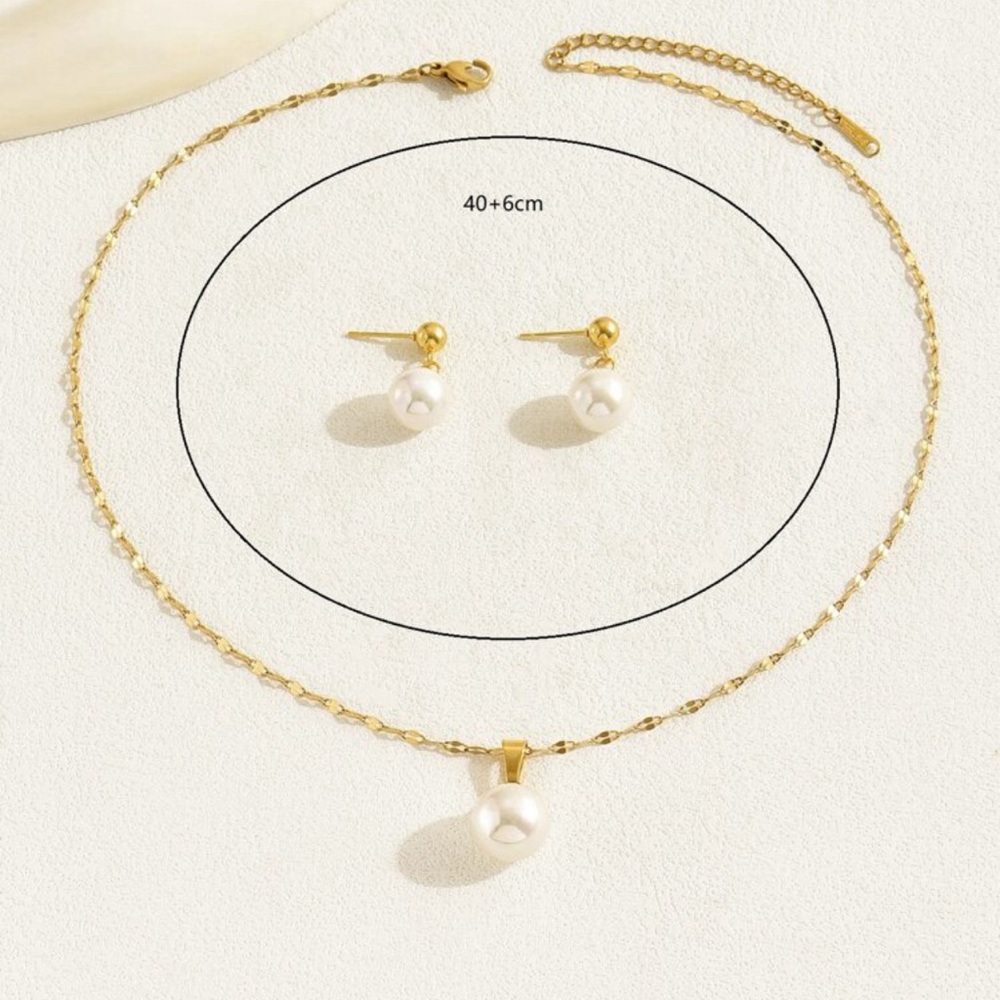 3pcs/Set Fashionable Faux Pearl Necklace, Collarbone Chain, And Earring Set - Picture 4 of 4